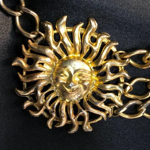 Vtg Gold Tone Festooned Chain Sun Belt - Picture 5 of 9